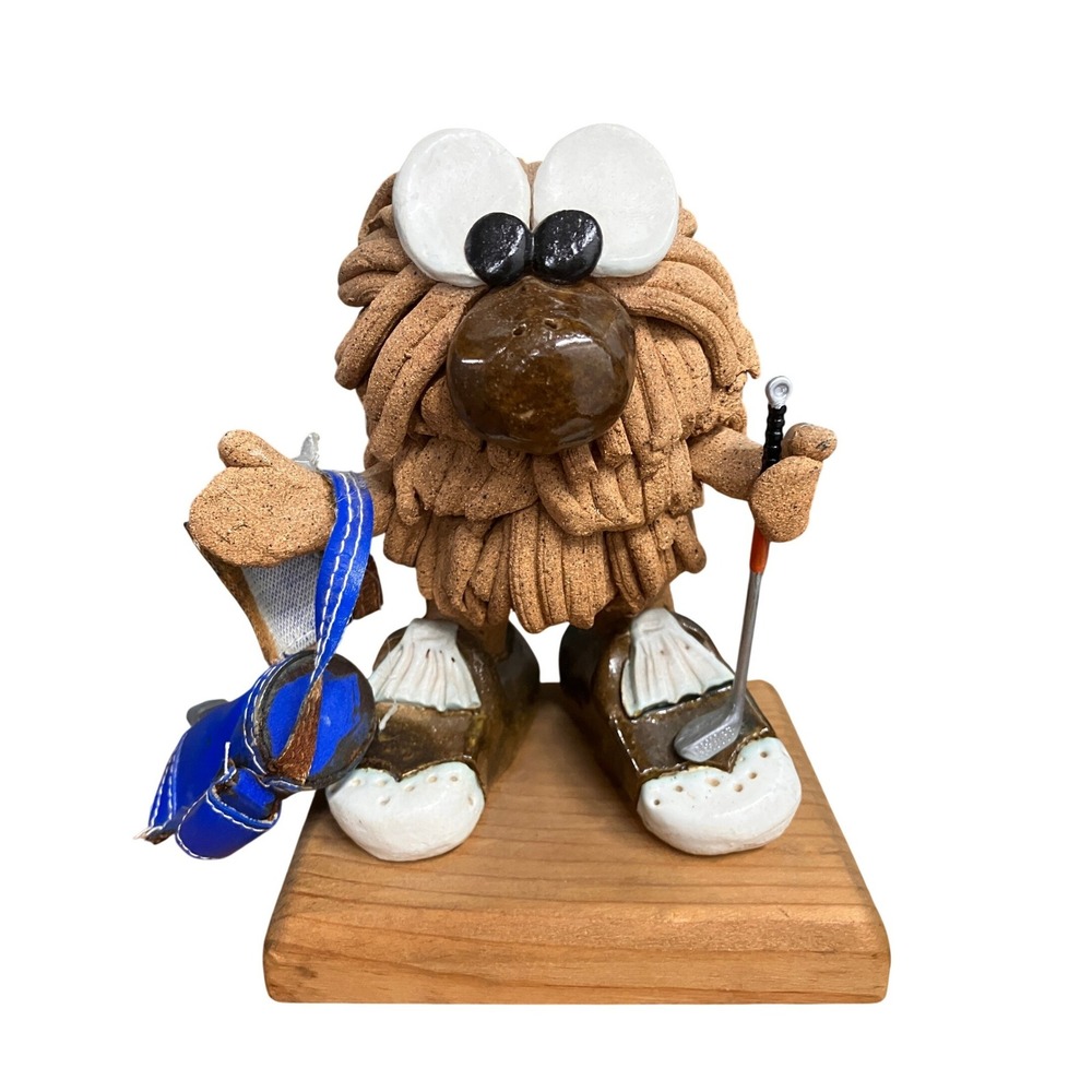 Vintage Harrie Clay Co. Shaggy Golfer Figurine Creature with Blue Golf Bag
